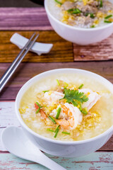 Shrimp porridge white bowl