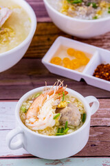 Shrimp porridge white bowl