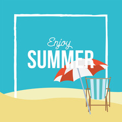 striped sunchair and umbrella with frame vector design