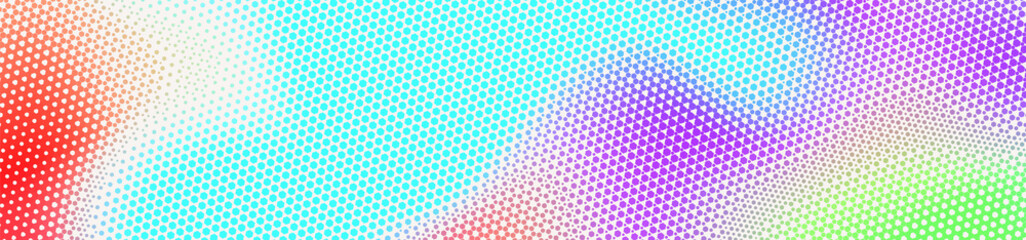 Abstract panoramic colorful halftone wide background. Panorama, Modern gradient Multicolor Backdrop with dots. Dotted soft lines pattern. Vector illustration.
