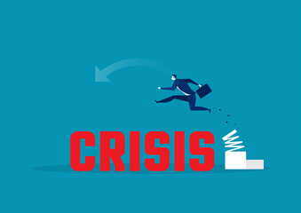 businessman high-jumps over crisis . Business and competitions. Personal growth. Overcome difficulties. vector