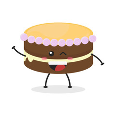 Cute flat cartoon birthday cake illustration. Vector illustration of cute birthday cake with a smiling expression. Cute cake mascot design