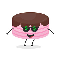 Cute flat cartoon birthday cake illustration. Vector illustration of cute birthday cake with a smiling expression. Cute cake mascot design