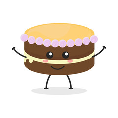 Cute flat cartoon birthday cake illustration. Vector illustration of cute birthday cake with a smiling expression. Cute cake mascot design