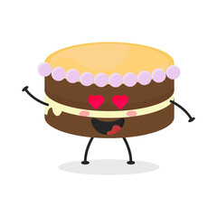 Cute flat cartoon birthday cake illustration. Vector illustration of cute birthday cake with a smiling expression. Cute cake mascot design
