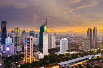 Fototapeta na wymiar Beautiful Jakarta downtown at sunrise time