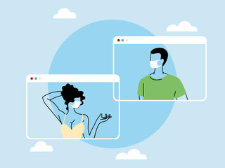 people talk in video call conference, social distancing
