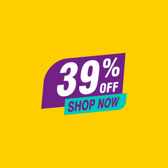 39 discount, Sales Vector badges for Labels, , Stickers, Banners, Tags, Web Stickers, New offer. Discount origami sign banner