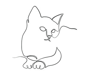 One line drawing of the cat in modern minimalistic style, line illustration