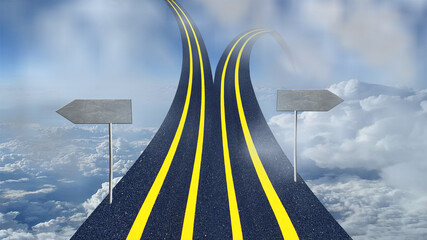 road divided into two and one goes upward to sky and another to ground with copy space conceptual image