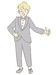 笑顔で歌う正装の男性