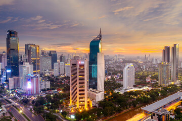 Fototapeta na wymiar Jakarta cityscape with office buildings at sunrise