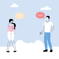 man and woman talk with distance to prevent infection of coronavirus or covid 19