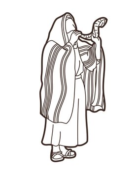 person blowing shofar, line art clip art preview