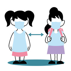 distancing children with masks at school