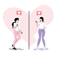 couple of women in love, happy couple in date