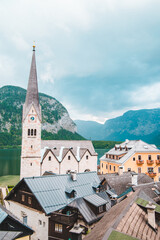 Obraz premium bell tower close up hallstatt austria