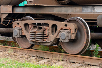 Fototapeta na wymiar Train wheels on the railway, transport, industry
