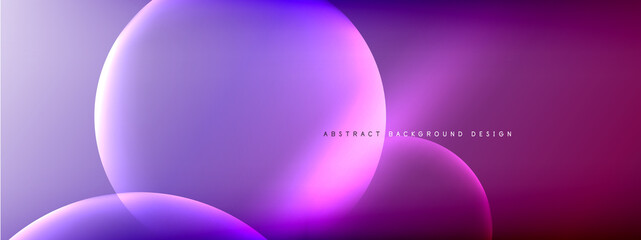 Vector abstract background liquid bubble circles on fluid gradient with shadows and light effects. Shiny design templates for text