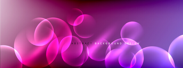 Vector abstract background liquid bubble circles on fluid gradient with shadows and light effects. Shiny design templates for text