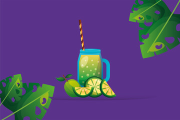 Obraz premium lemons with juice and leaves vector design