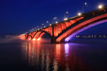 Obraz na płótnie Canvas Romance of the night city. Krasnoyarsk. The Yenisei River.