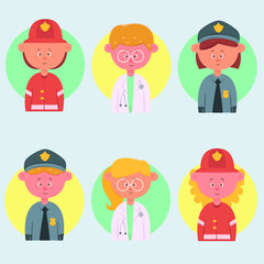 workers avatars children pack flat design