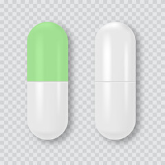 Set of 3d realistic white medical pills, capsules. Vector