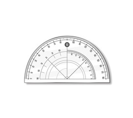 Protractor angle degree round ruler. Vector math geometry transparent plastic school and office accessories. Radian-scale. Graphic realistic illustration