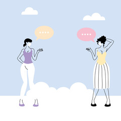 women talk with distance to prevent infection of coronavirus or covid 19