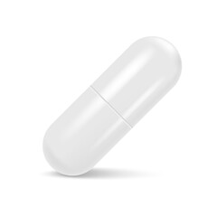 Realistic 3d white medical pill with soft shadow. Vector