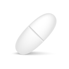 Realistic 3d white medical pill with soft shadow. Vector