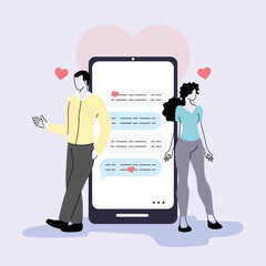 man and woman chatting on the Internet, online dating, virtual relationships