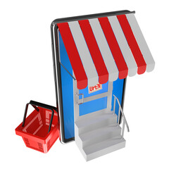 Shopping cart and smartphone as online store symbol of internet shopping 3d illustration