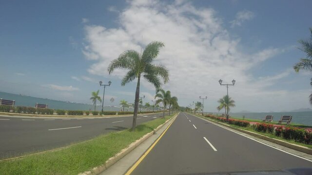 POV of empty street in Panama City, Panama. Quarantined city, empty abandoned streets during coronavirus crisis (Covid - 19) outbreak.
