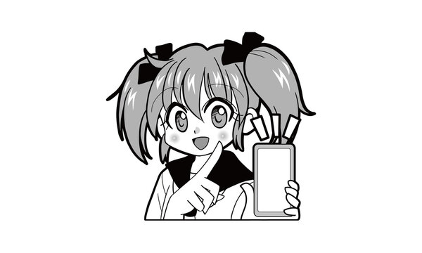 recommend clip art: スマートフォンを使っているツインテールでセーラー服の女の子のマンガ