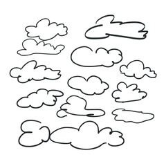 Set of sketches of clouds hand-drawn. Set of contour vector clouds