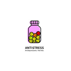Antidepressants a logo template. Medications antidepressants in a jar vector. Medical cure against stress logo