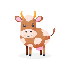 Cow isolated on white background. Vector illustration in cartoon flat design style. Vector illustration