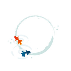 Vector round frame with red and black goldfish