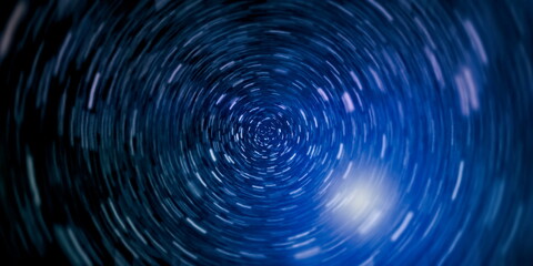 Space Travelling in the Speed of Light. Abstract of warp or hyperspace motion in blue star trail. - obrazy, fototapety, plakaty
