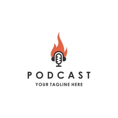 Modern flat fire podcast logo design