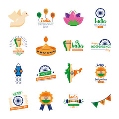 bundle of india independence day celebration icons