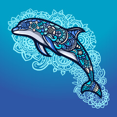 Dolphine zentangle art full color © Chesterink