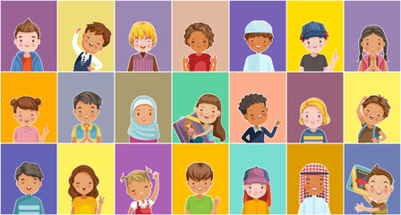 Child vector set of kids. Children many characters.