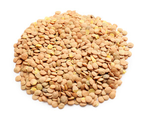Raw lentils on white background