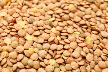 Raw lentils as background, closeup