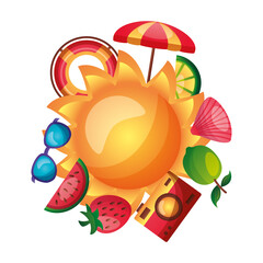 sun and summer icon set vector design