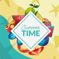 Fototapeta na wymiar summer time icon set around frame vector design