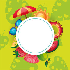 summer icon set around circle vector design